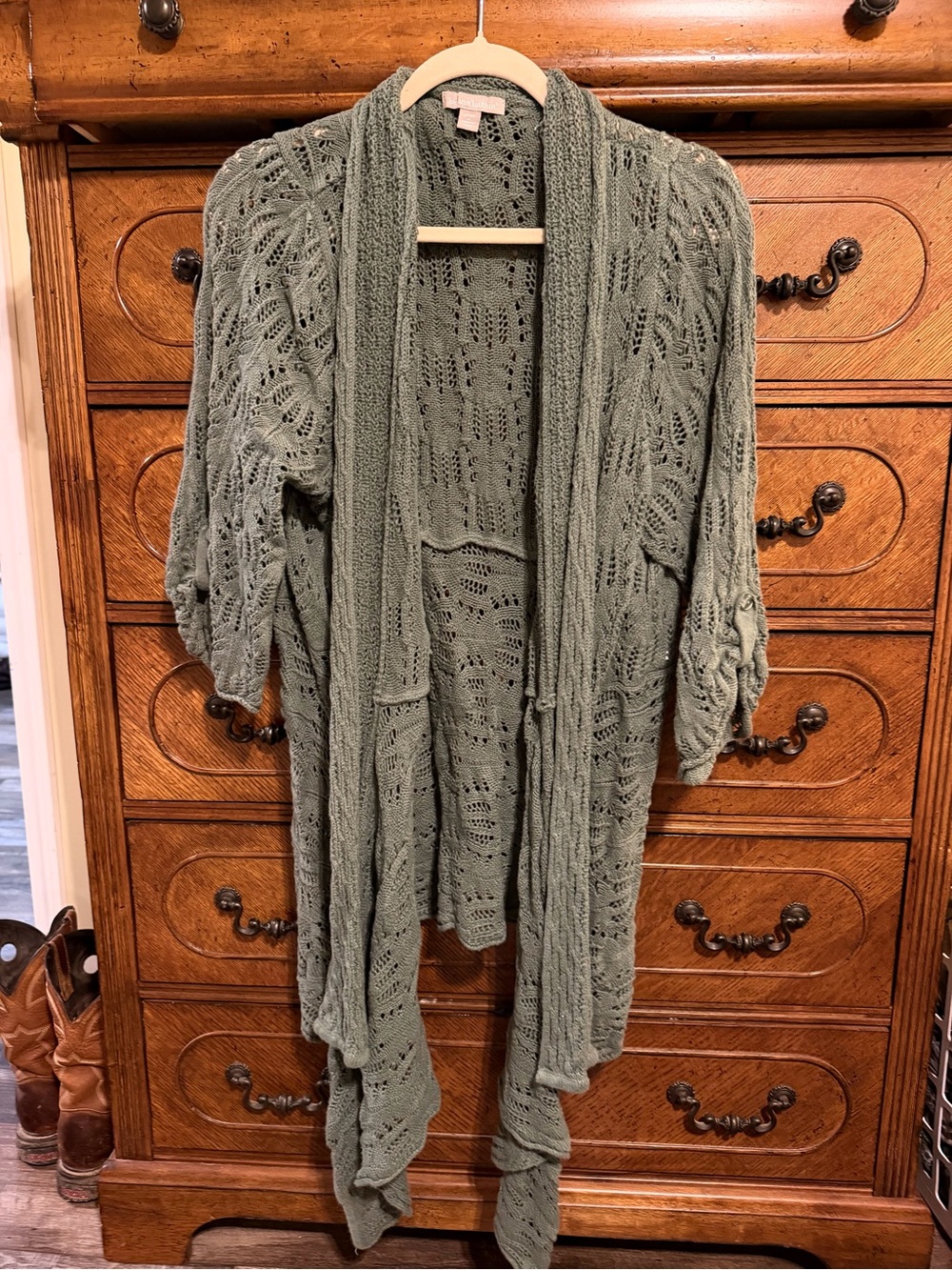 Woman Within Sage Green Open-Front Knit Cardigan